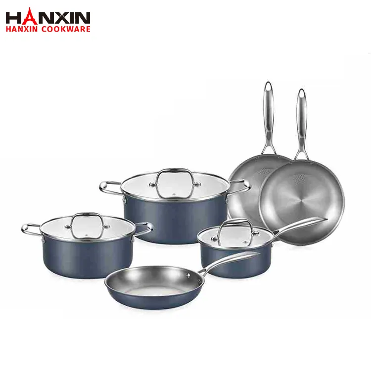 Antihaftbeschichtetes Kochgeschirrset aus Aluminium-304-Edelstahlverbundstoff Antihaftbeschichtetes Kochgeschirrset aus Aluminium-304-Edelstahlverbundstoff