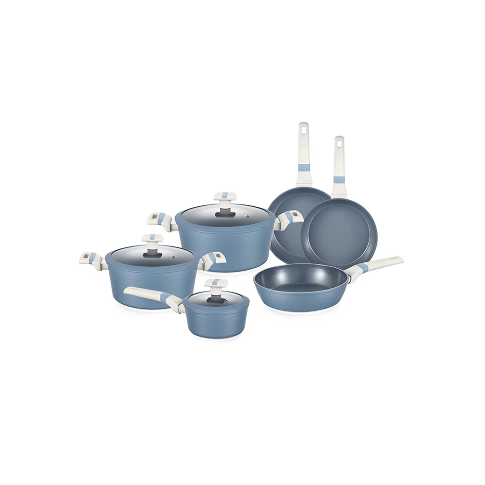 Patent Design Mermaid Blue Color Antihaft-Kochgeschirrset aus geschmiedetem Aluminium